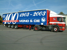 rideaux coulissant avec lettrage peinture - semi remorque Transports Mond