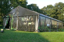 This clearspan marquee with black tarpaulin was manufactured for a youngness service.