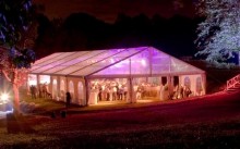 Here is a splendid marquee set up on an island with entirely transparent tarpaulin