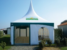 Pagode 5x5 m avec sortie de secours et plancher + impression digitale quadri